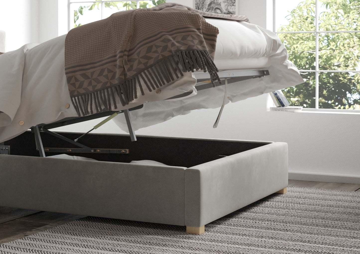 York Ottoman Silver Kimiyo Linen Bed Frame Only Bed time4sleepadmin
