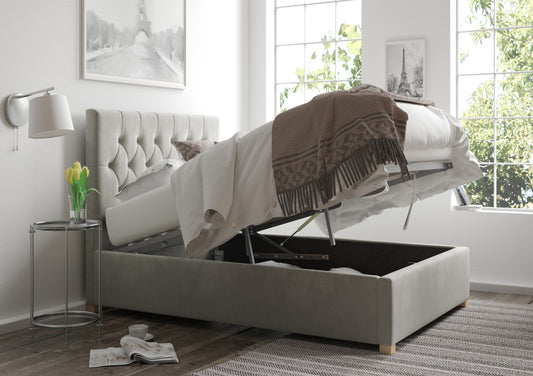 York Ottoman Silver Kimiyo Linen Bed Frame Only Bed time4sleepadmin