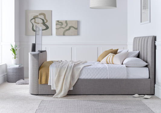 Lucille Upholstered TV Bed Mid Grey Bed Frame Only Bed time4sleepadmin