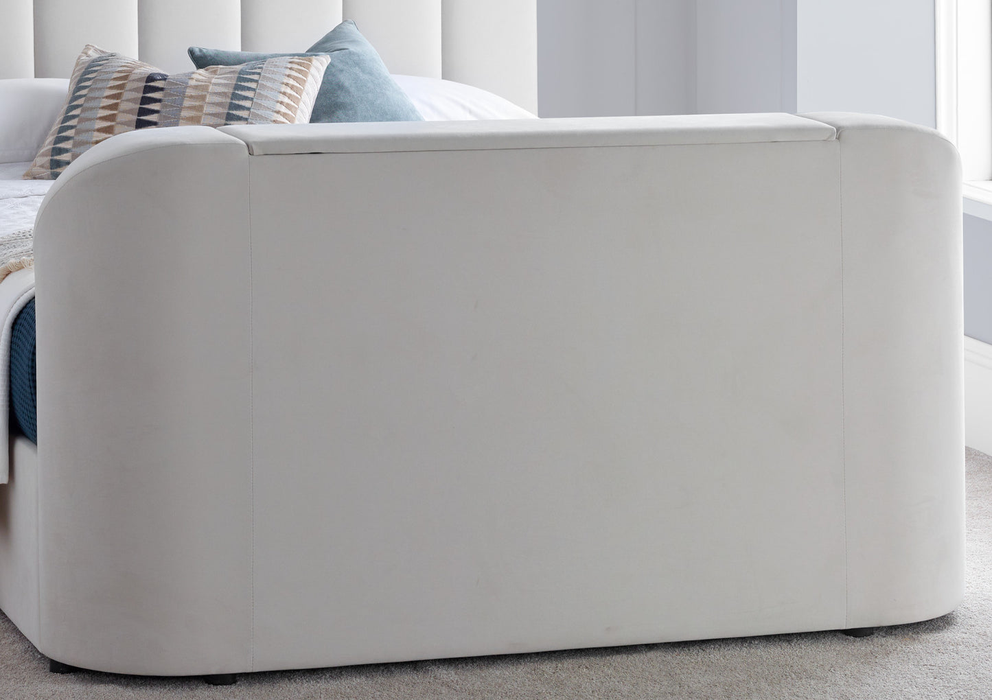 Lucille Upholstered TV Bed Natural Velvet Bed Frame Only Bed time4sleepadmin