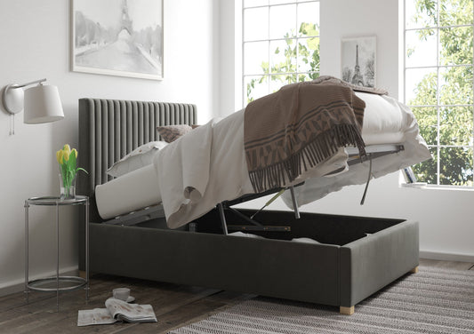 Levisham Ottoman Granite Kimiyo Linen Velvet Bed Frame Only Bed Aspire