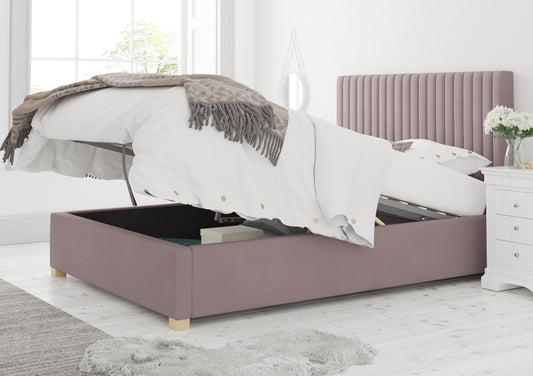 Levisham Ottoman Plush Velvet Blush Bed Frame Only Bed time4sleepadmin