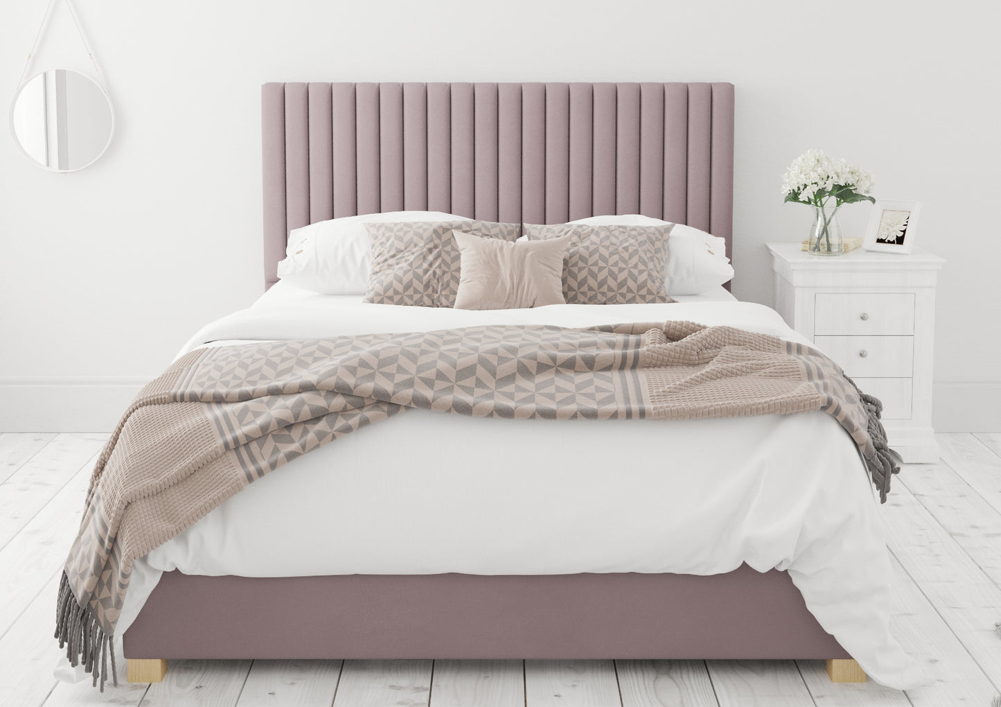 Levisham Ottoman Plush Velvet Blush Bed Frame Only Bed time4sleepadmin