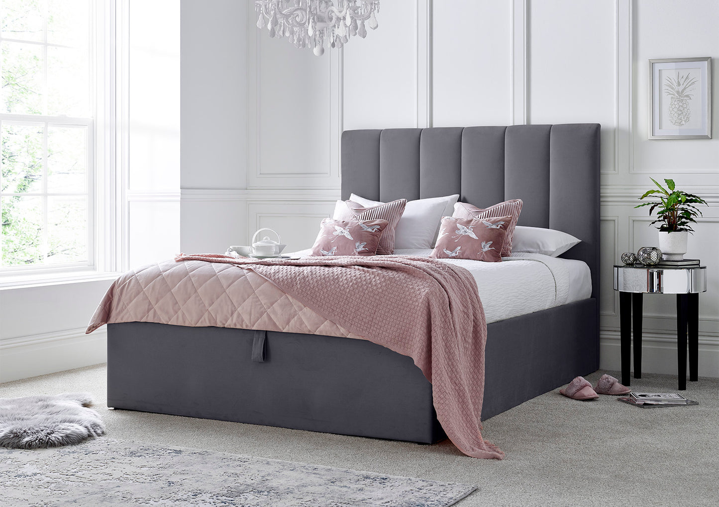 Linea Grey Upholstered Ottoman Bed Frame Only Bed time4sleepadmin