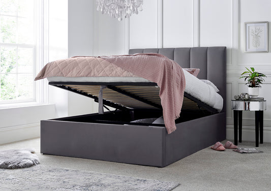 Linea Grey Upholstered Ottoman Bed Frame Only Bed time4sleepadmin