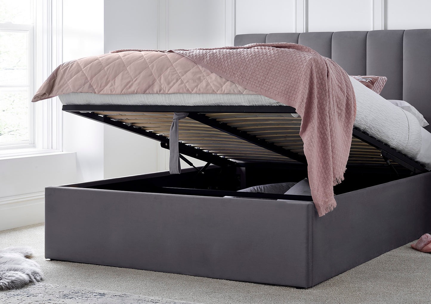 Linea Grey Upholstered Ottoman Bed Frame Only Bed time4sleepadmin