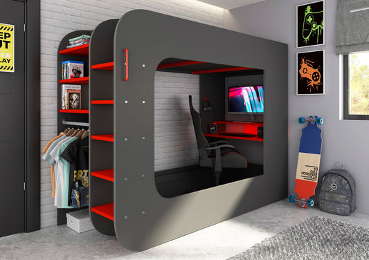 Loftpod Solo Grey With Grey Futon Gaming Bed Frame Bed time4sleepadmin