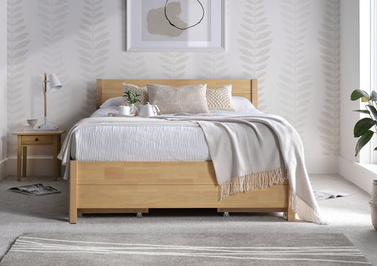Low Sleeper Oak Finish Bed Frame and Classic Deluxe Mattress - Bed - Time4Sleep