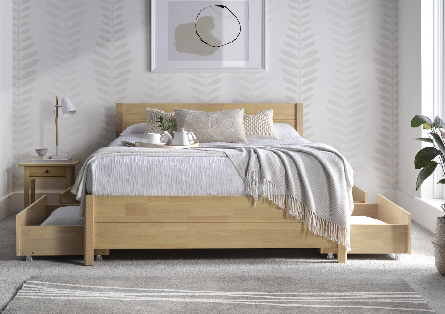 Low Sleeper Oak Finish Bed Frame Bed Keppel Double 2 Drawer
