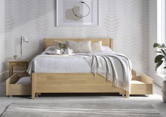 Low Sleeper Oak Finish Bed Frame Bed Keppel Double 2 Drawer