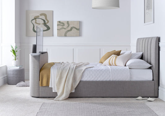 Lucille Upholstered TV Bed Mid Grey Bed Frame Only - Bed - Time4Sleep