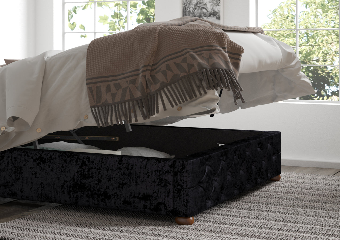 Rimini Upholstered Ottoman Bed Frame Only Bed time4sleepadmin Single Ebony Mirazzi Velvet