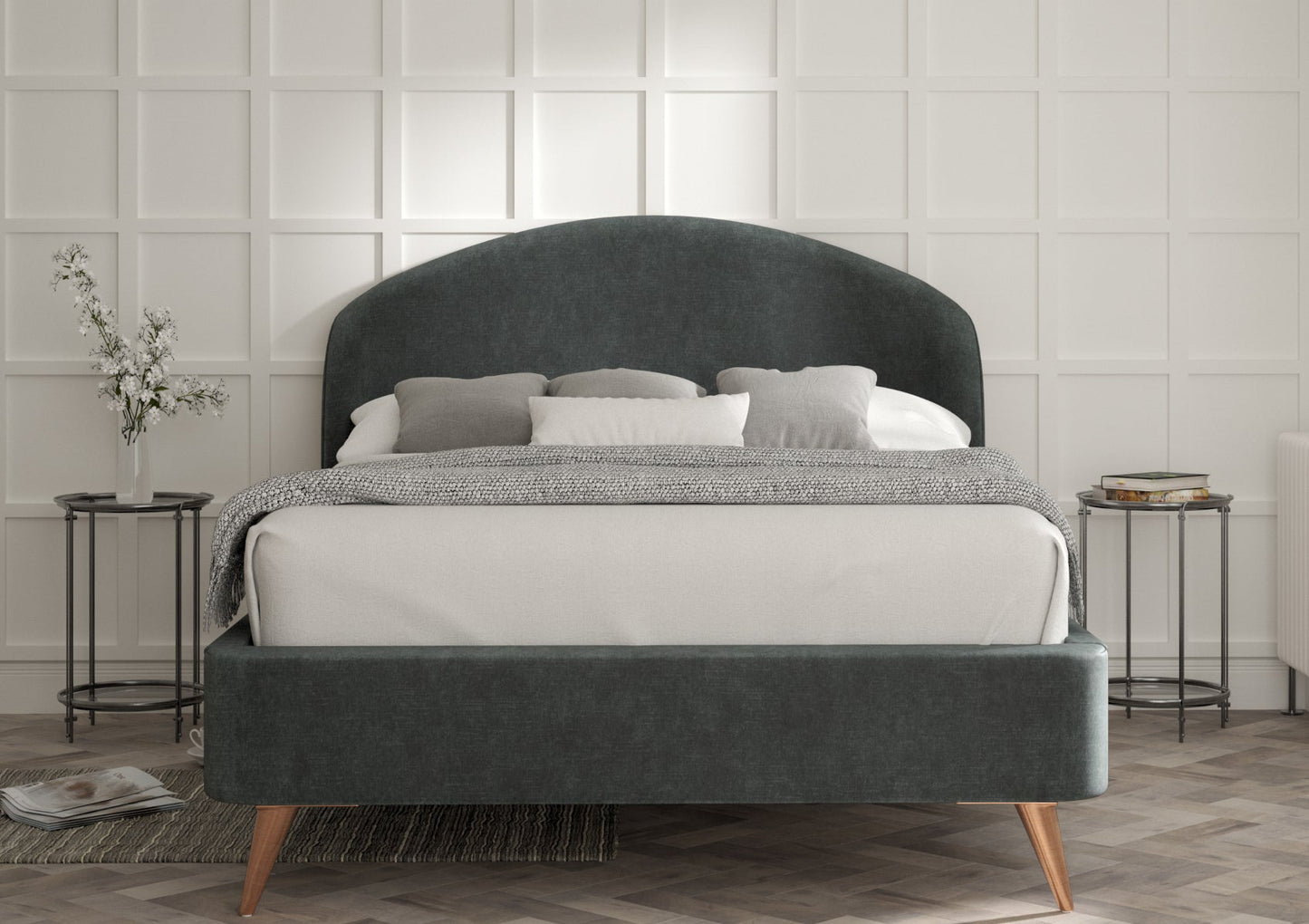 Lunar Upholstered Bed Frame Only Bed Time4Sleep King Savannah Ocean