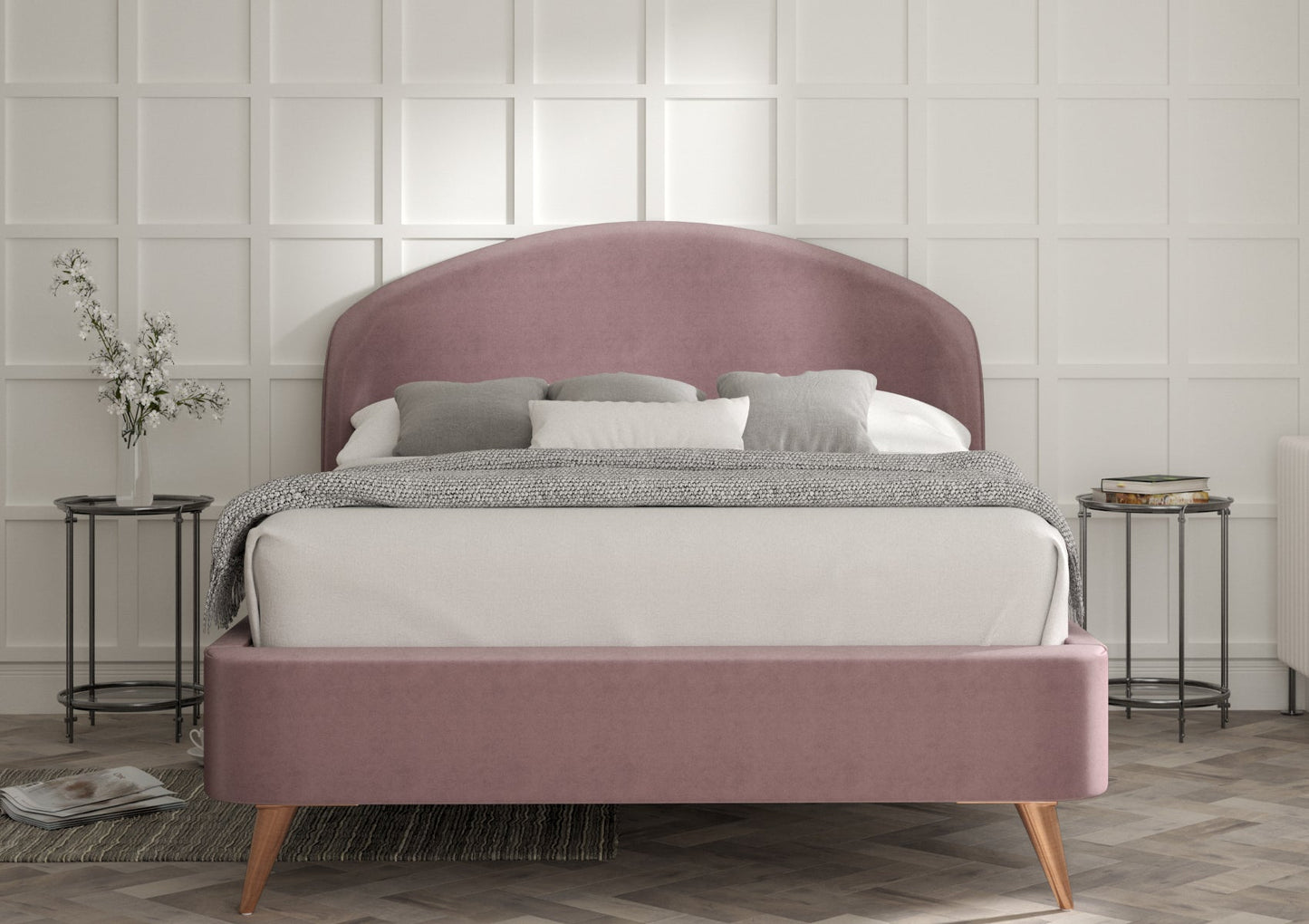 Lunar Upholstered Bed Frame Only Bed Time4Sleep Super King Velvet Lilac
