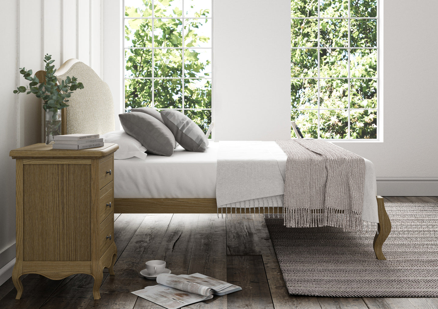 Lyon Boucle Ivory Upholstered Oak Bed Frame - LFE Bed time4sleepadmin