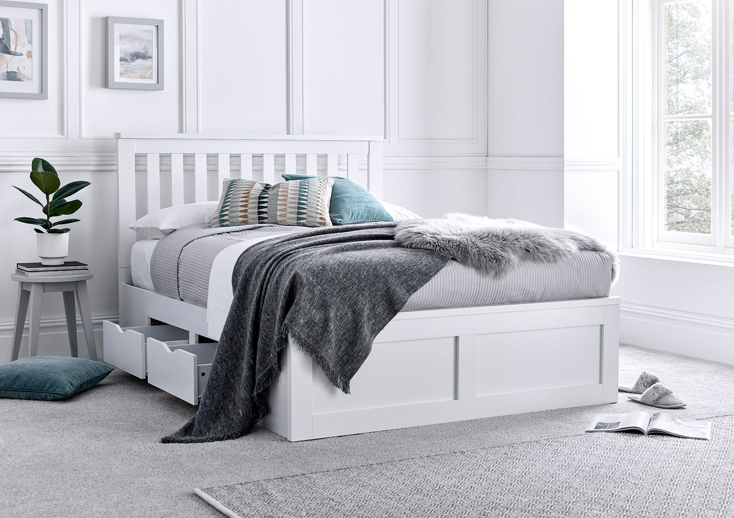 Madison White 4 Drawer Wooden Bed Frame Bed time4sleepadmin