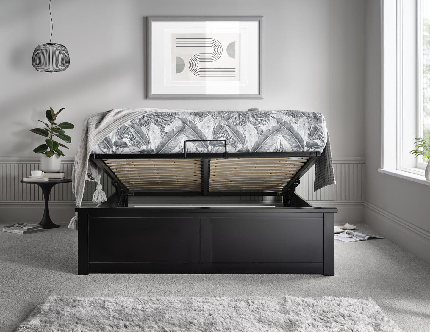 Malmo Black Wooden Ottoman Storage Bed - Bed - Time4Sleep