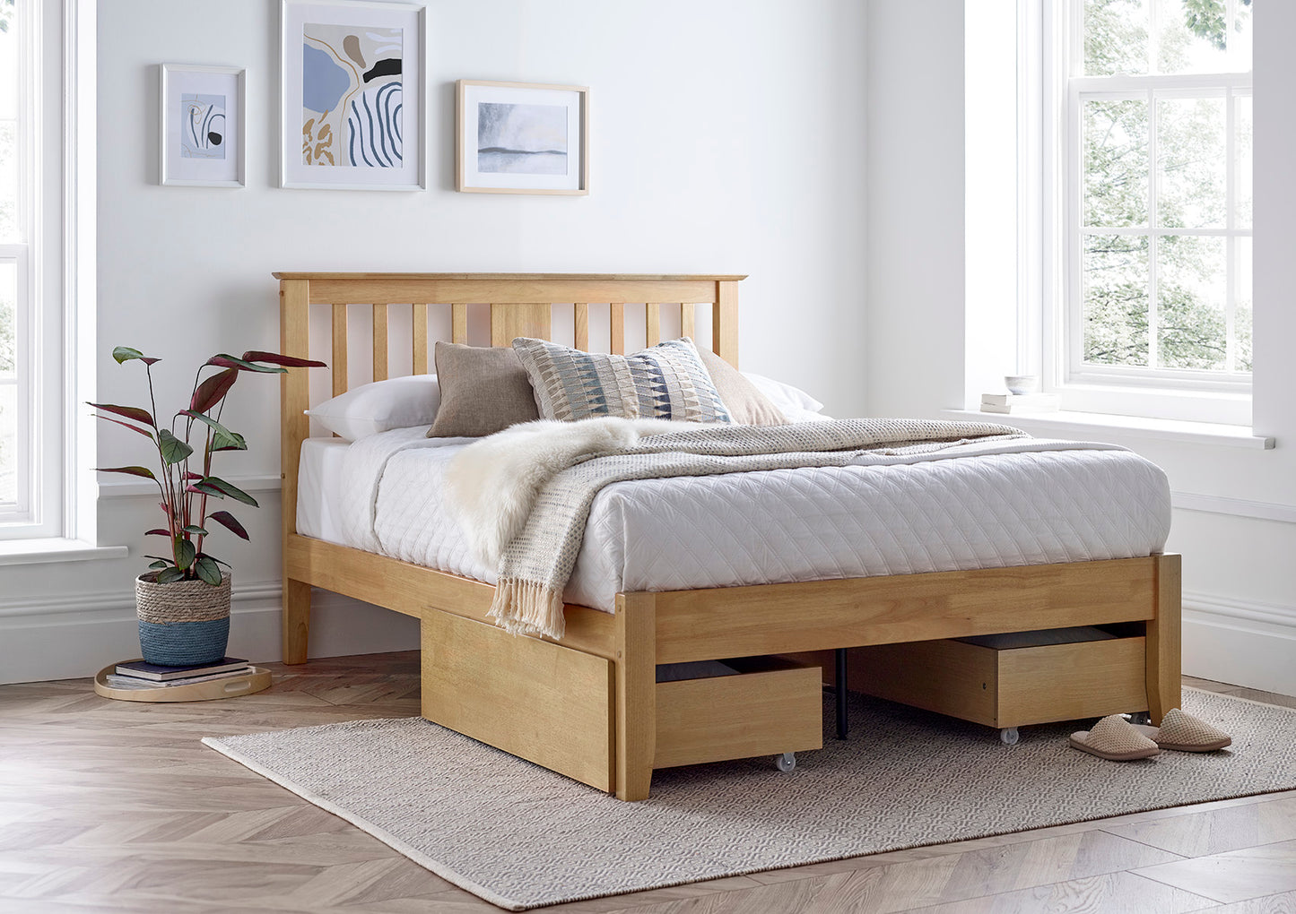 Malmo Oak Finish Wooden Bed Frame Bed time4sleepadmin