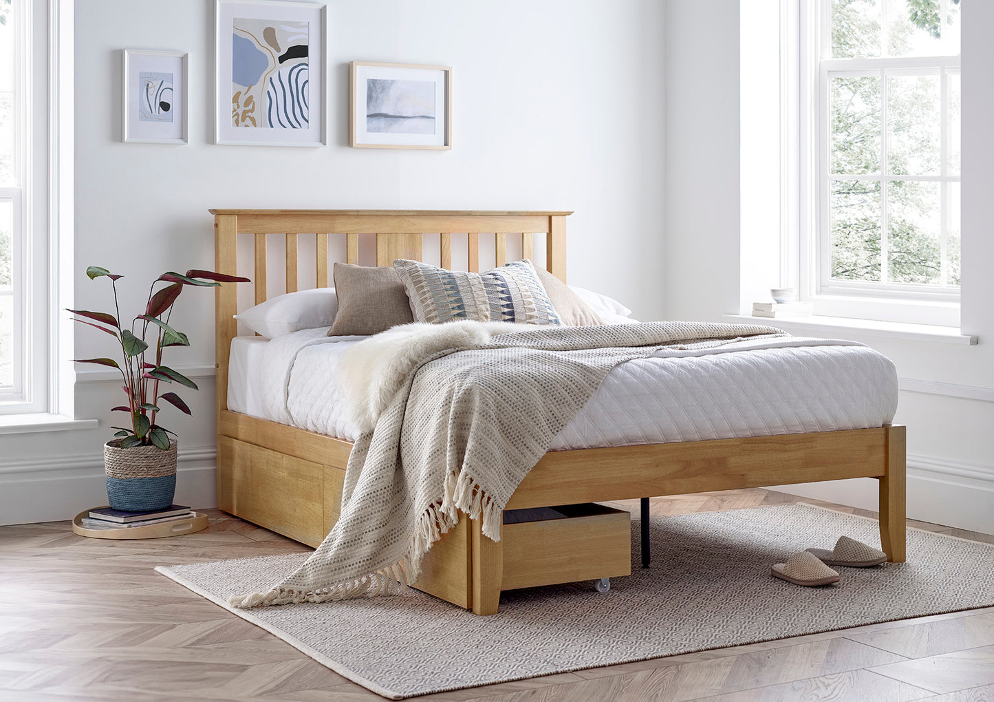 Malmo Oak Finish Wooden Bed Frame Bed time4sleepadmin