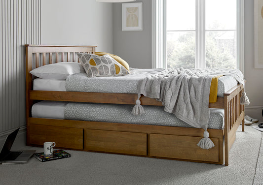 Malvern Oak Finish 3 Drawer Double Wooden Bed With Trundle Bed time4sleepadmin