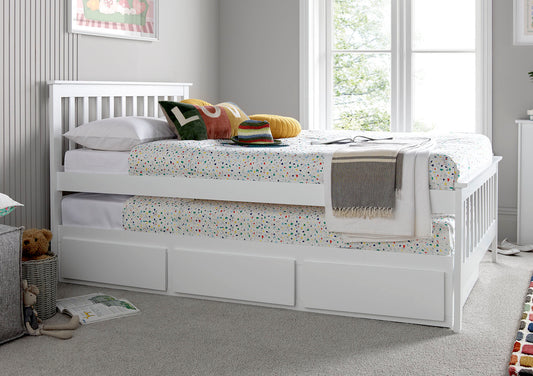 Malvern White 3 Drawer Double Wooden Bed With Trundle Bed time4sleepadmin