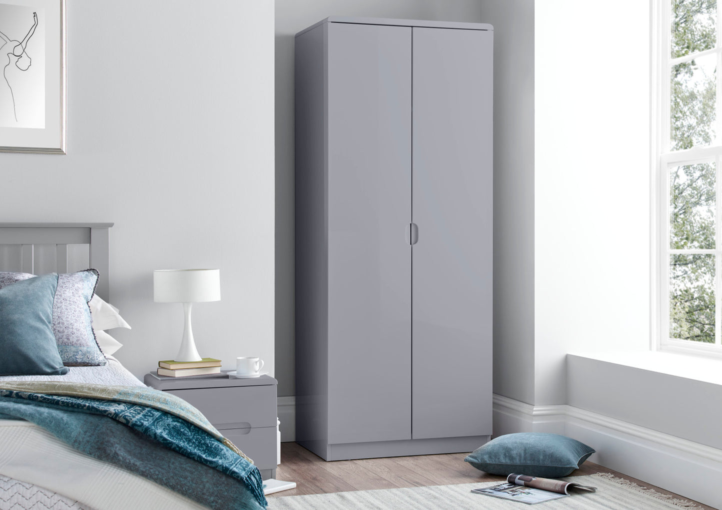Julian Bowen Manhattan Grey 2 Door Wardrobe Furniture time4sleepadmin