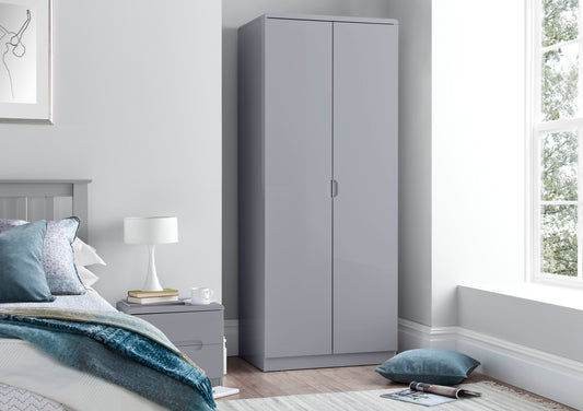 Julian Bowen Manhattan Grey 2 Door Wardrobe Furniture time4sleepadmin