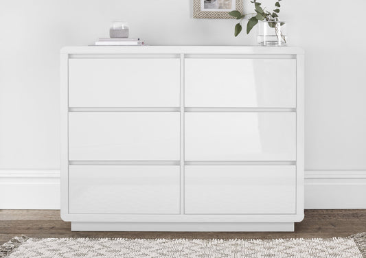 Marlow White High Gloss - 6 Drawer Chest Furniture Time4Sleep