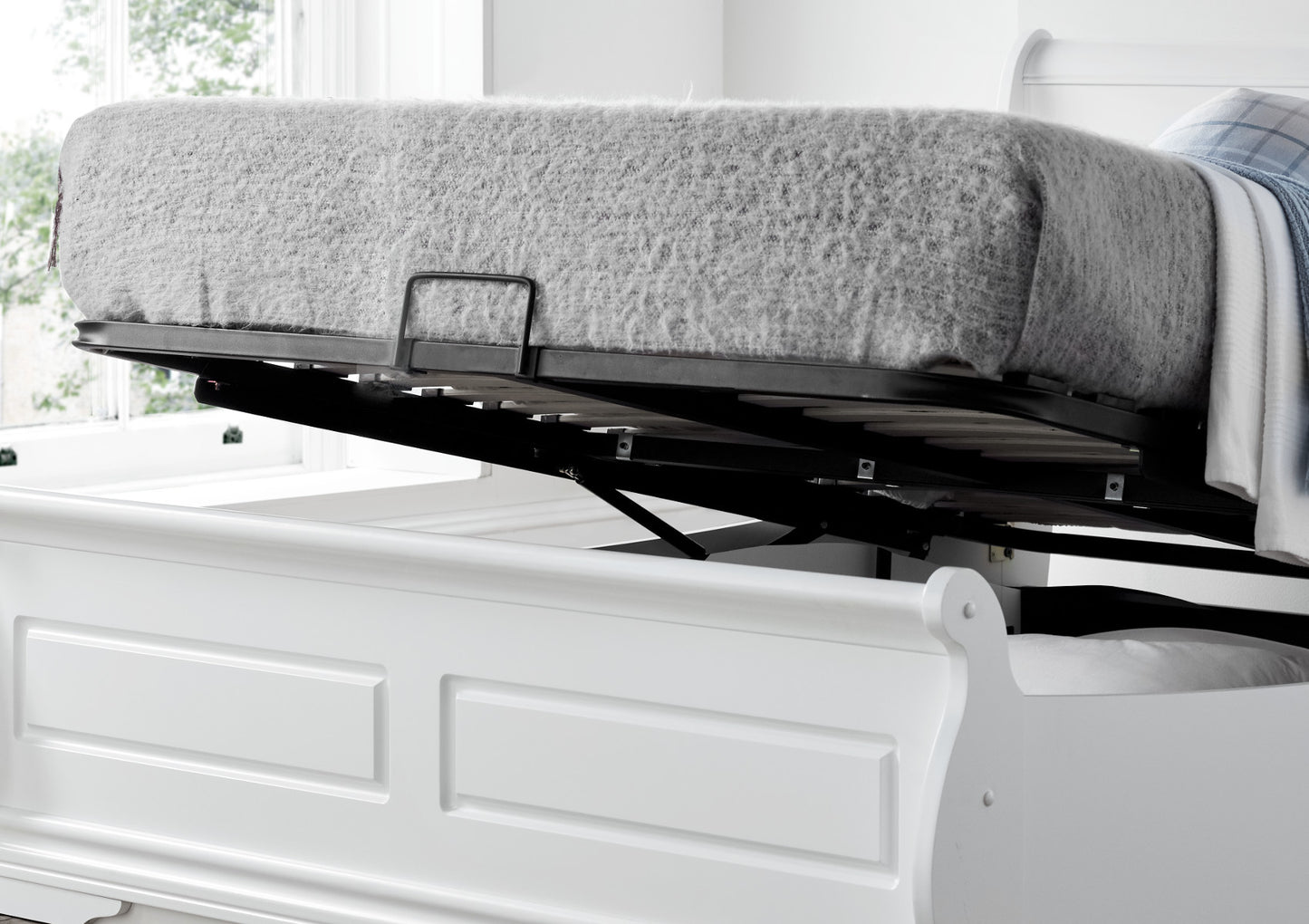 Marseille White Wooden Ottoman Storage Bed Frame Only Bed time4sleepadmin