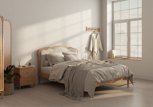 Matilda Cream Upholstered Oak Bed Frame and Classic Deluxe Mattress - Bed - Time4Sleep