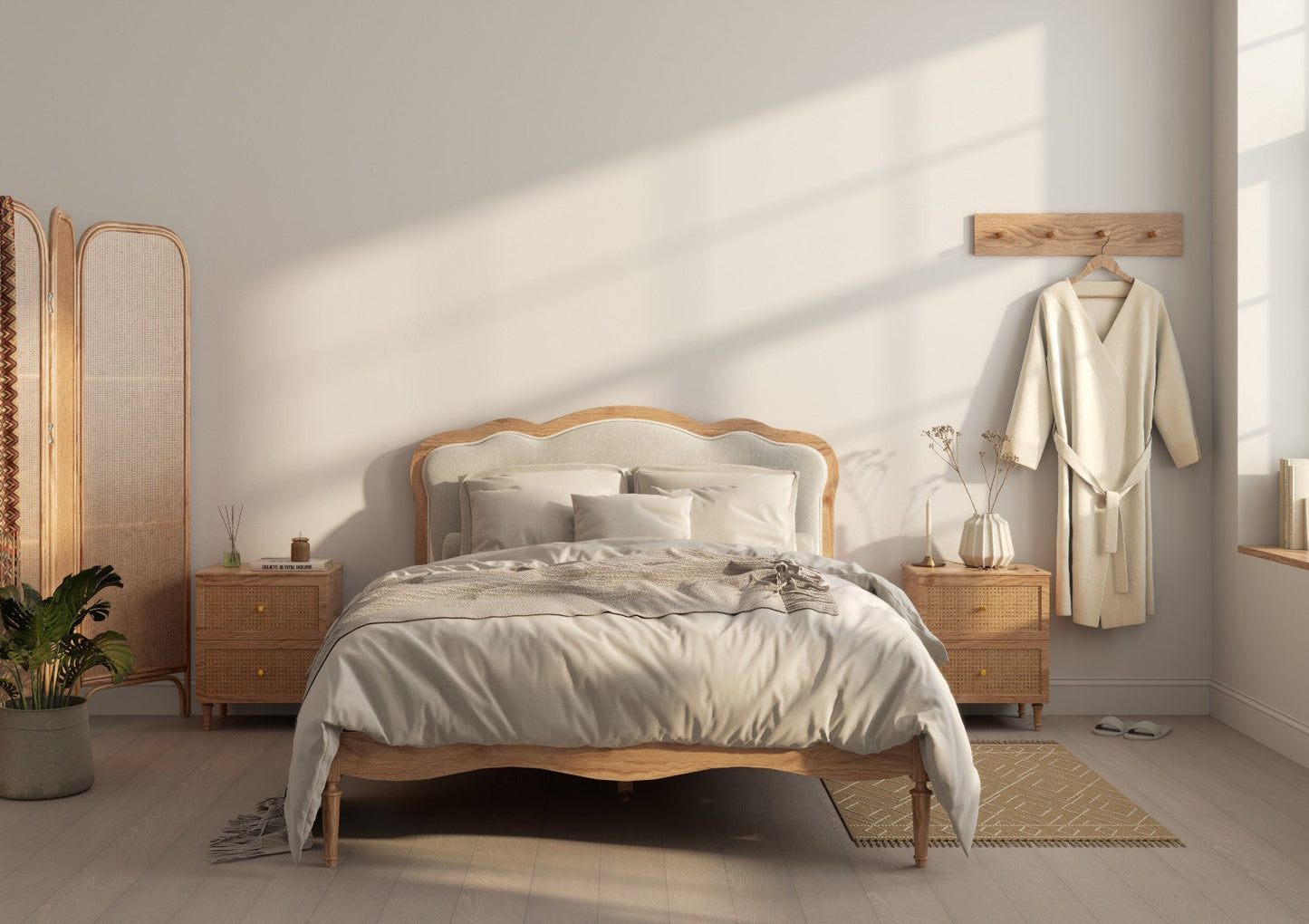 Matilda Cream Upholstered Oak Bed Frame and Classic Deluxe Mattress - Bed - Time4Sleep