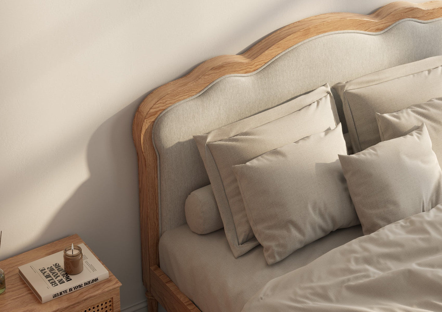 Matilda Cream Upholstered Oak Bed Frame and Classic Deluxe Mattress - Bed - Time4Sleep