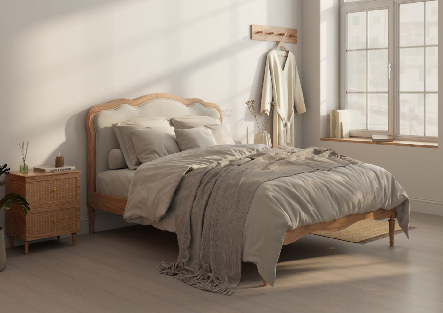 Matilda Cream Upholstered Oak Bed Frame - Bed - Time4Sleep