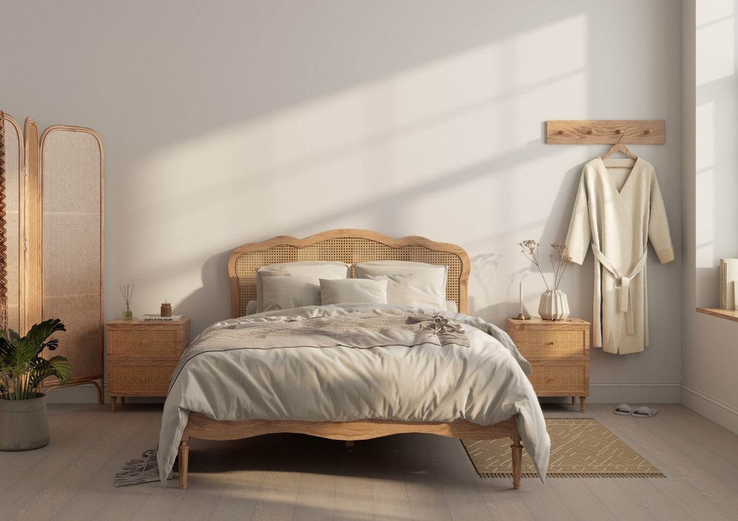 Matilda Oak Rattan Bed Frame Bed Importas