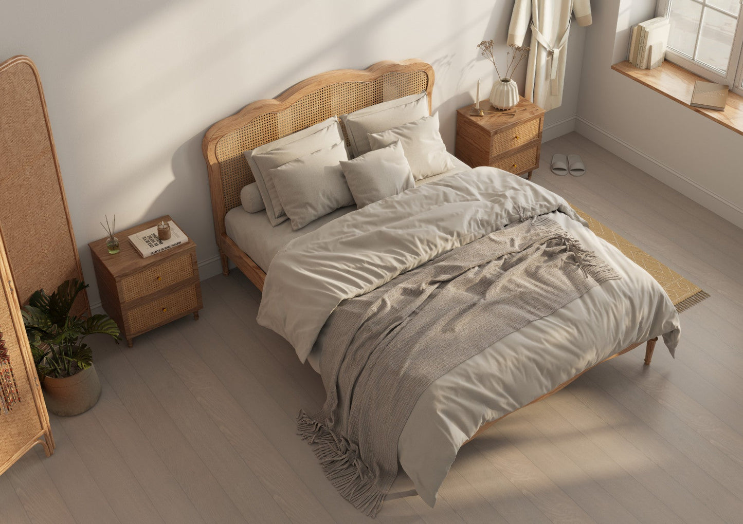 Matilda Oak Rattan Bed Frame Bed Importas