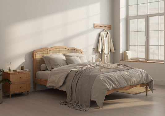 Matilda Oak Rattan Bed Frame Bed Importas