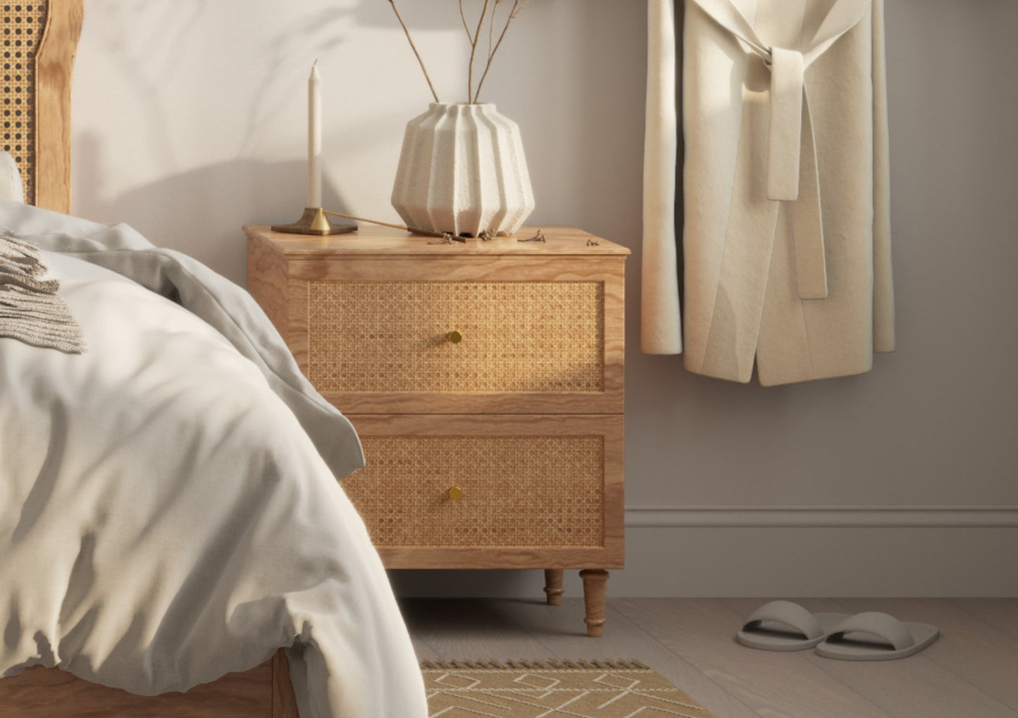 Matilda Rattan Oak Bedside Furniture Importas