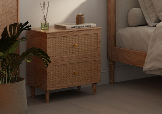 Matilda Rattan Oak Bedside Furniture Importas