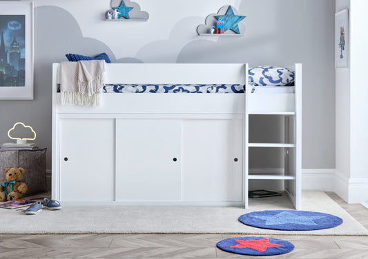 Maxi Mid Sleeper White Wooden Bed Frame Bed Wasaniaga