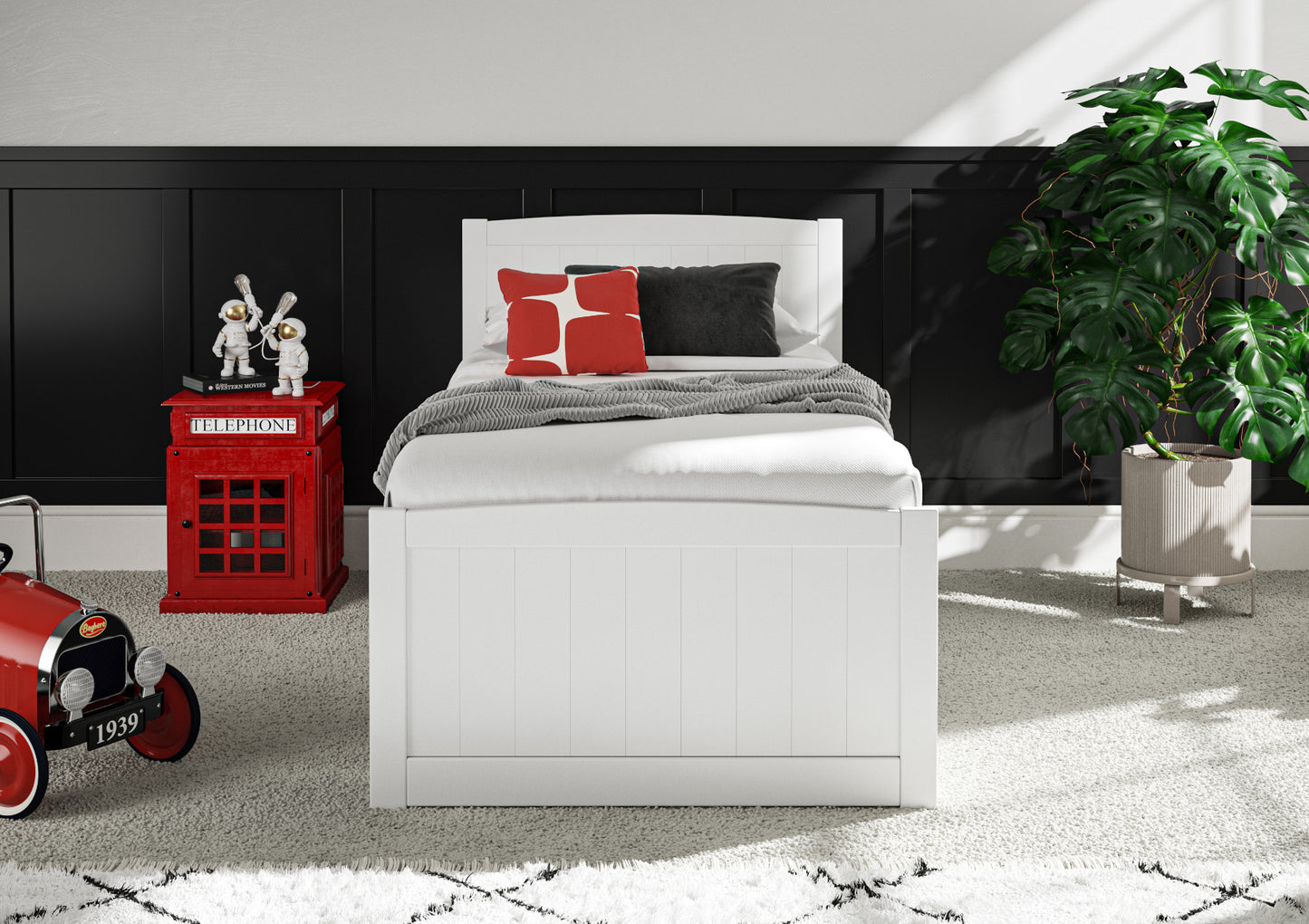 Maxistore 3 Door White/Black Wooden Storage Single Bed Frame Bed time4sleepadmin