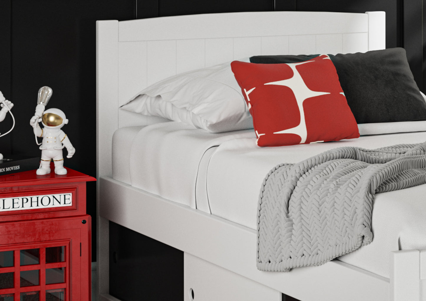 Maxistore 3 Door White/Black Wooden Storage Single Bed Frame Bed time4sleepadmin