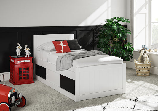 Maxistore 3 Door White/Black Wooden Storage Single Bed Frame Bed time4sleepadmin