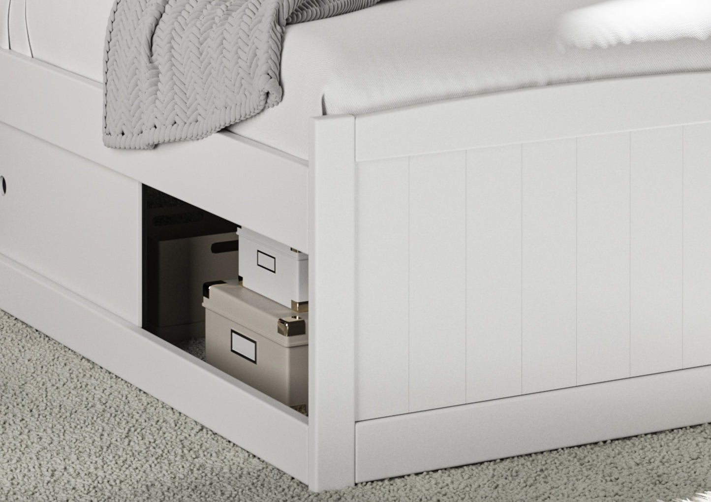 Maxistore 3 Door White/Black Wooden Storage Single Bed Frame Bed time4sleepadmin