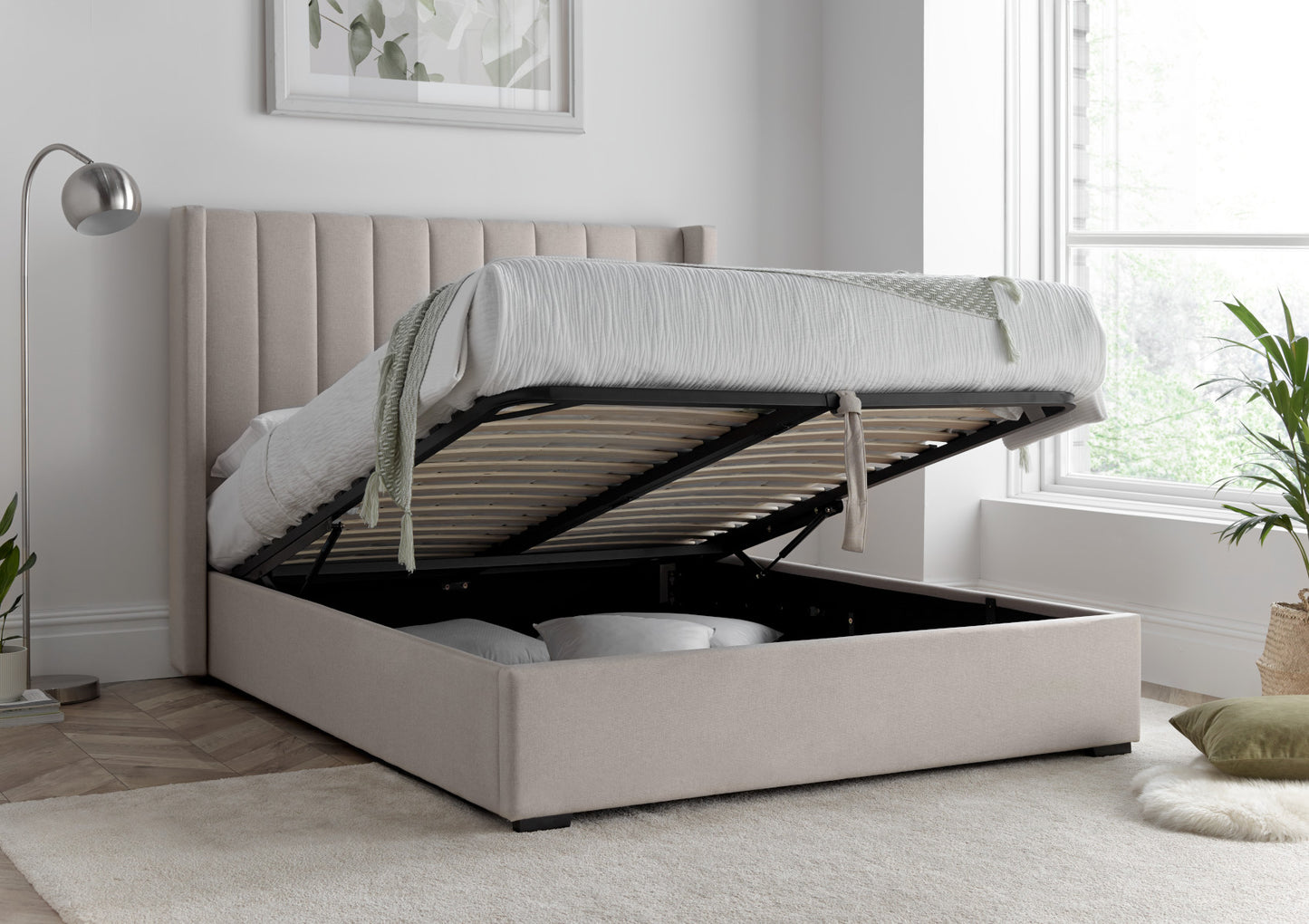 Maya Winged Ottoman Natural - Bed Frame Only Bed time4sleepadmin Double