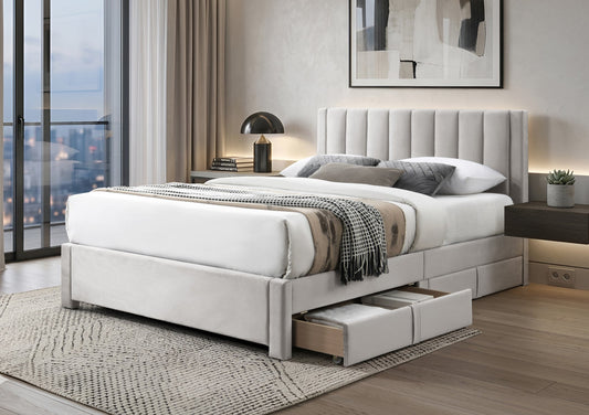 Mayfair 4 Drawer Beige Upholstered Bed Frame Bed Comfy Factor Double