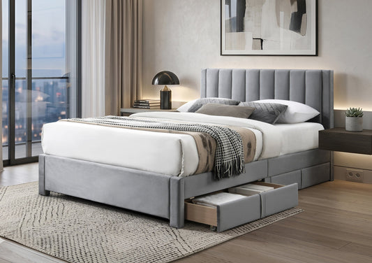 Mayfair 4 Drawer Grey Upholstered Bed Frame Bed Comfy Factor Double