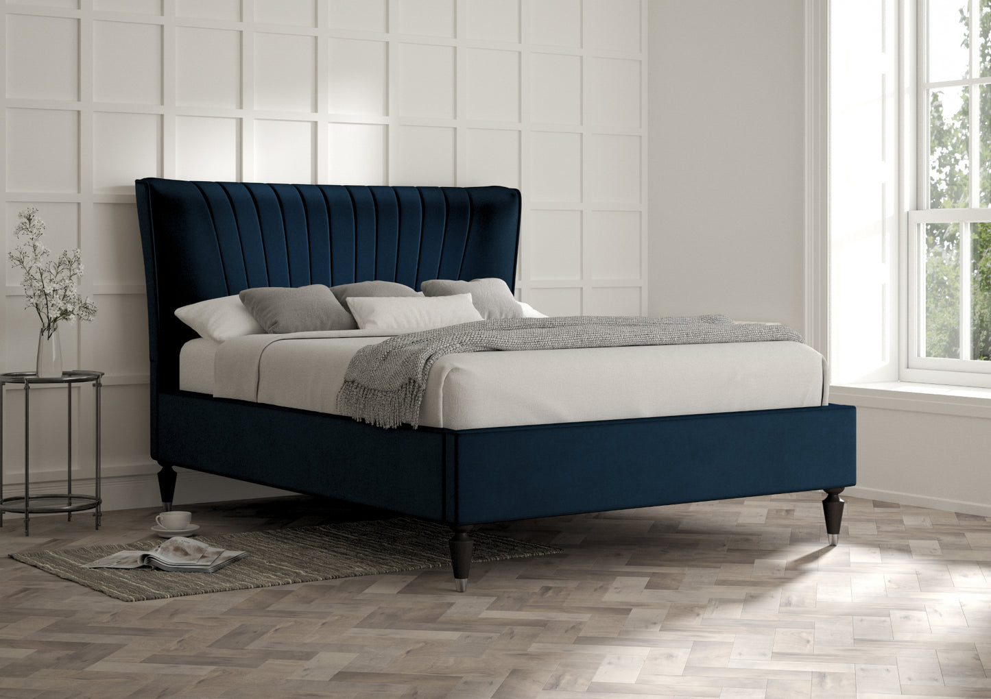 Melbury Upholstered Bed Frame Only Bed time4sleepadmin Double Velvet Navy