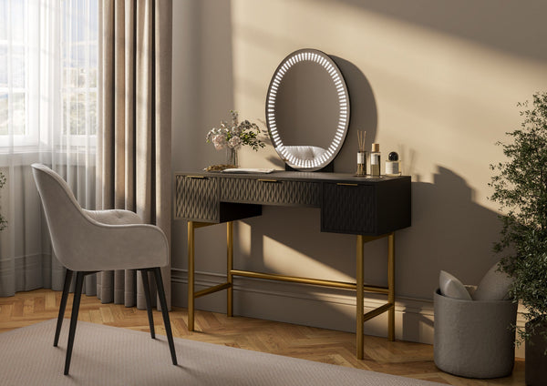 Miami 3 Drawer Black and Gold Dressing Table Including Mirror  Time4Sleep