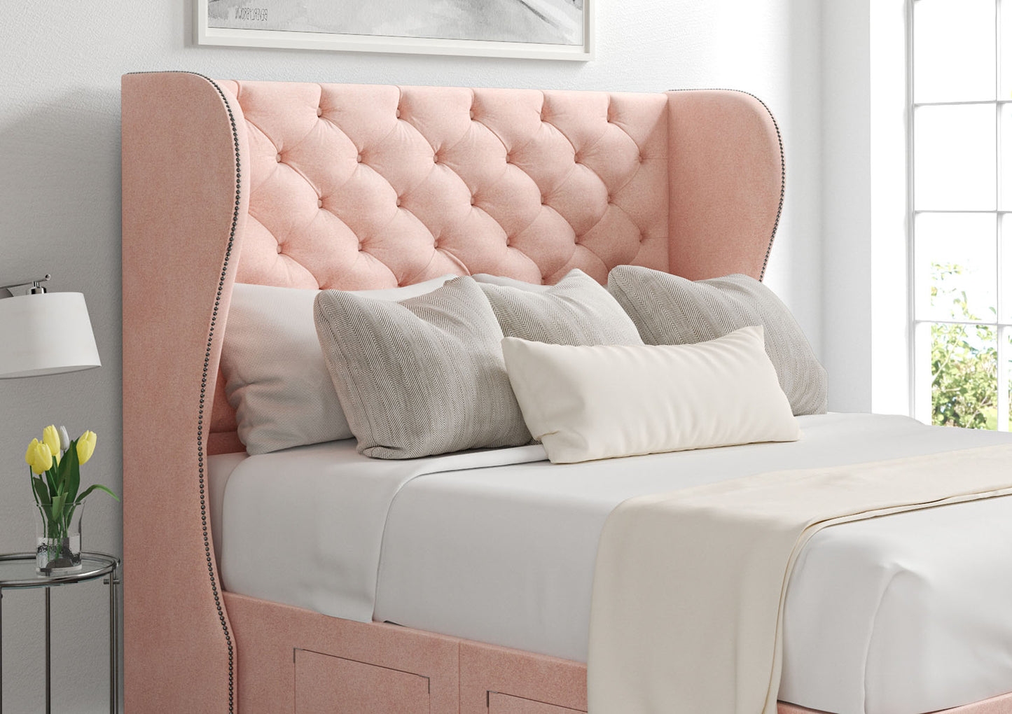Miami Winged Upholstered Floor Standing Headboard Only Furniture time4sleepadmin Compact Double Arlington Candyfloss