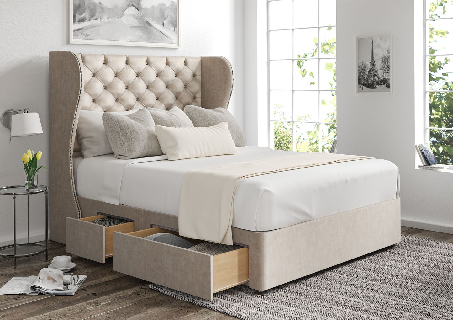 Miami Winged Upholstered Headboard and Divan Base